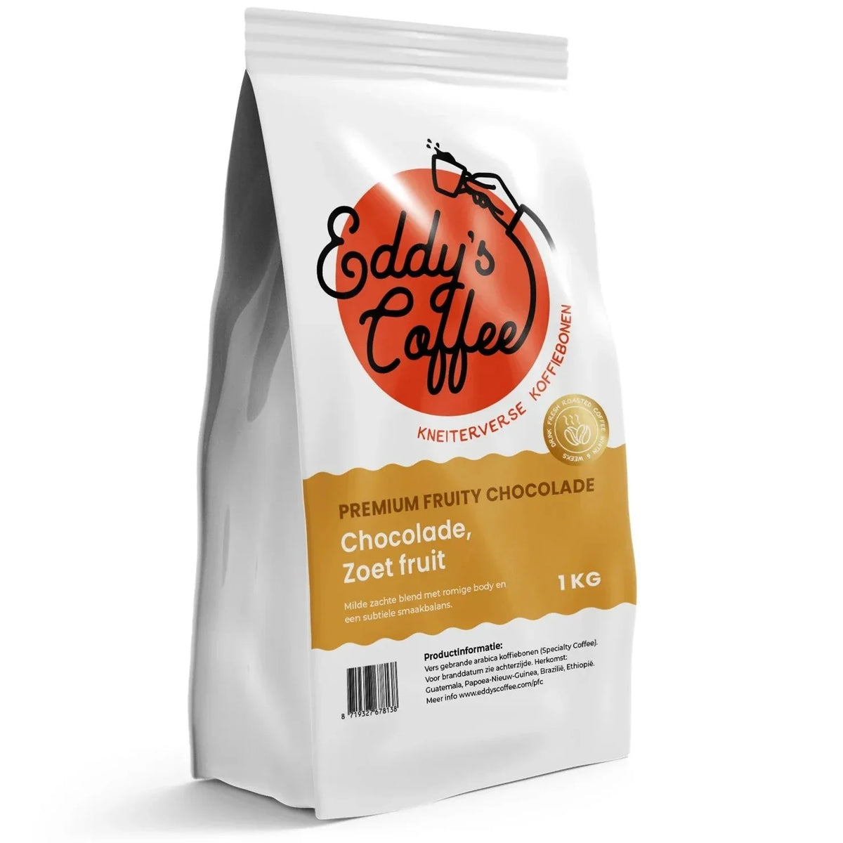 Zak Premium Fruity Chocolate koffiebonen op witte achtergrond