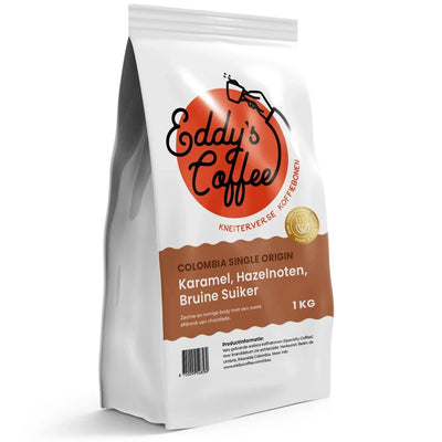 Zak Colombia Single Origin koffiebonen op witte achtergrond