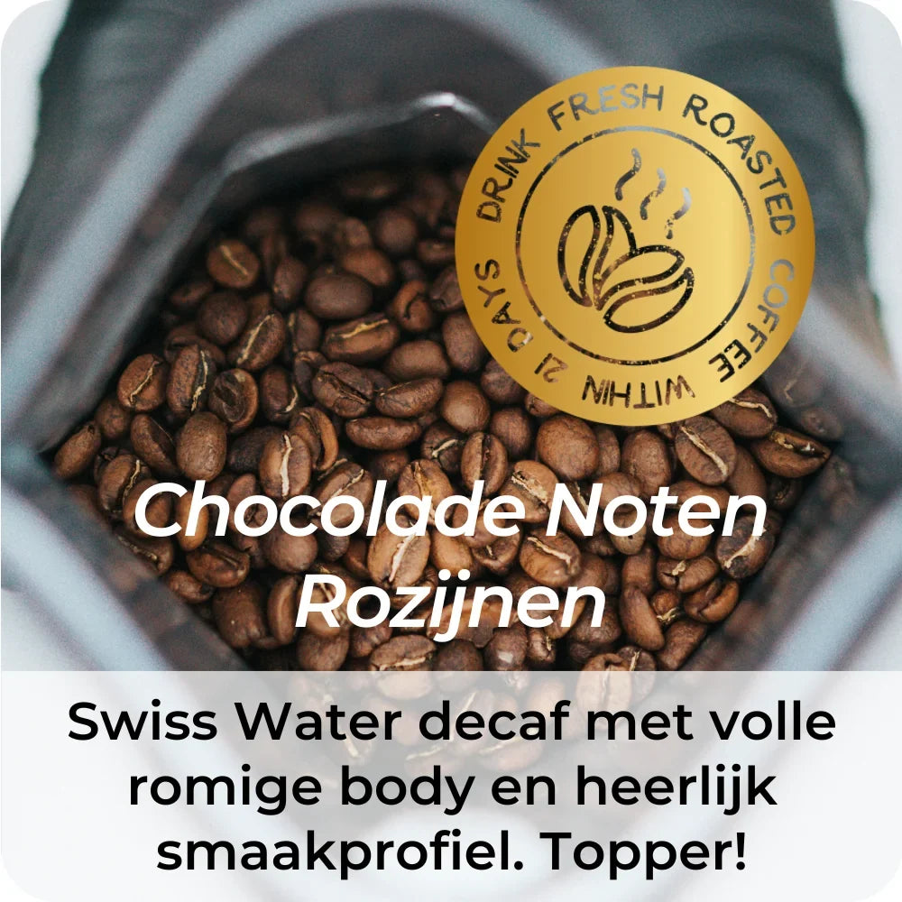 Guatemala Swiss Water Decaf koffie met chocolade-, noten- en rozijnensmaak
