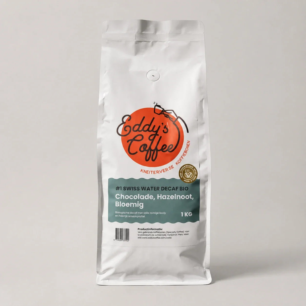 Peru Swiss Water Decaf Bio koffiebonen in stijlvolle koffieverpakking